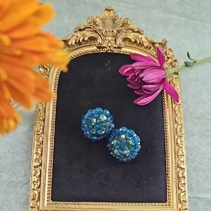 Vintage Signed Vogue Blue Cluster Earrings – Clip On